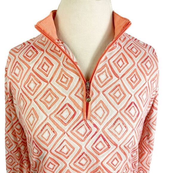 San Soleil Orange Diamond Print Golf Top 1/4 Zip Jewel UPF 50+ Vent Arms Size L - Picture 7 of 8